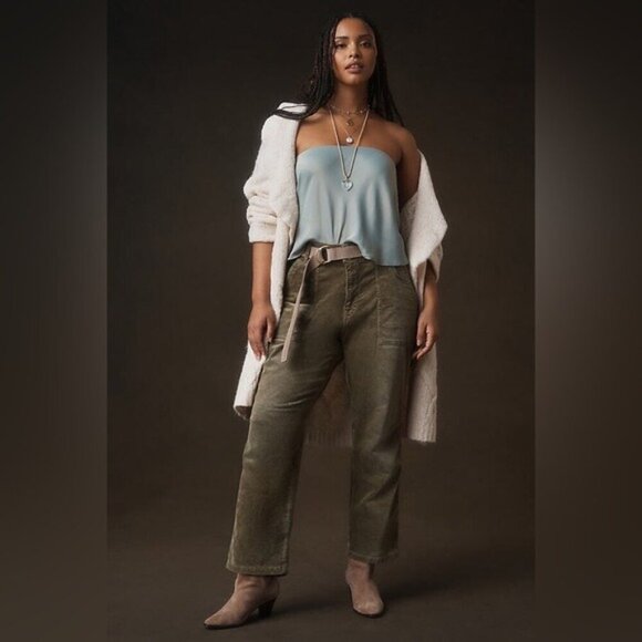 Anthropologie The Wanderer Relaxed-Leg Corduroy Pants by Pilcro Size 32 Green - Picture 1 of 15